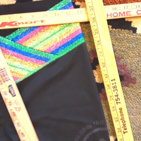 Zumba Wear Rainbow Sparkle Glitter Belted Workout Spellout Black Leggings M - Picture 11 of 13